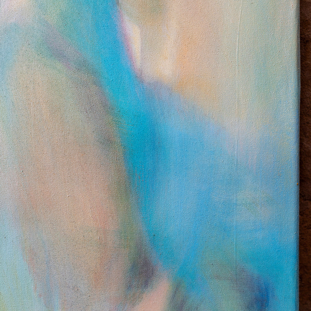 Detail of abstract floral painting by Eva Cassini in jade and aqua colours