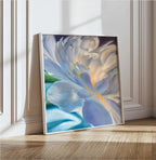 Solace in A Minor, framed abstract floral fine art print resting against wall in light-filled room