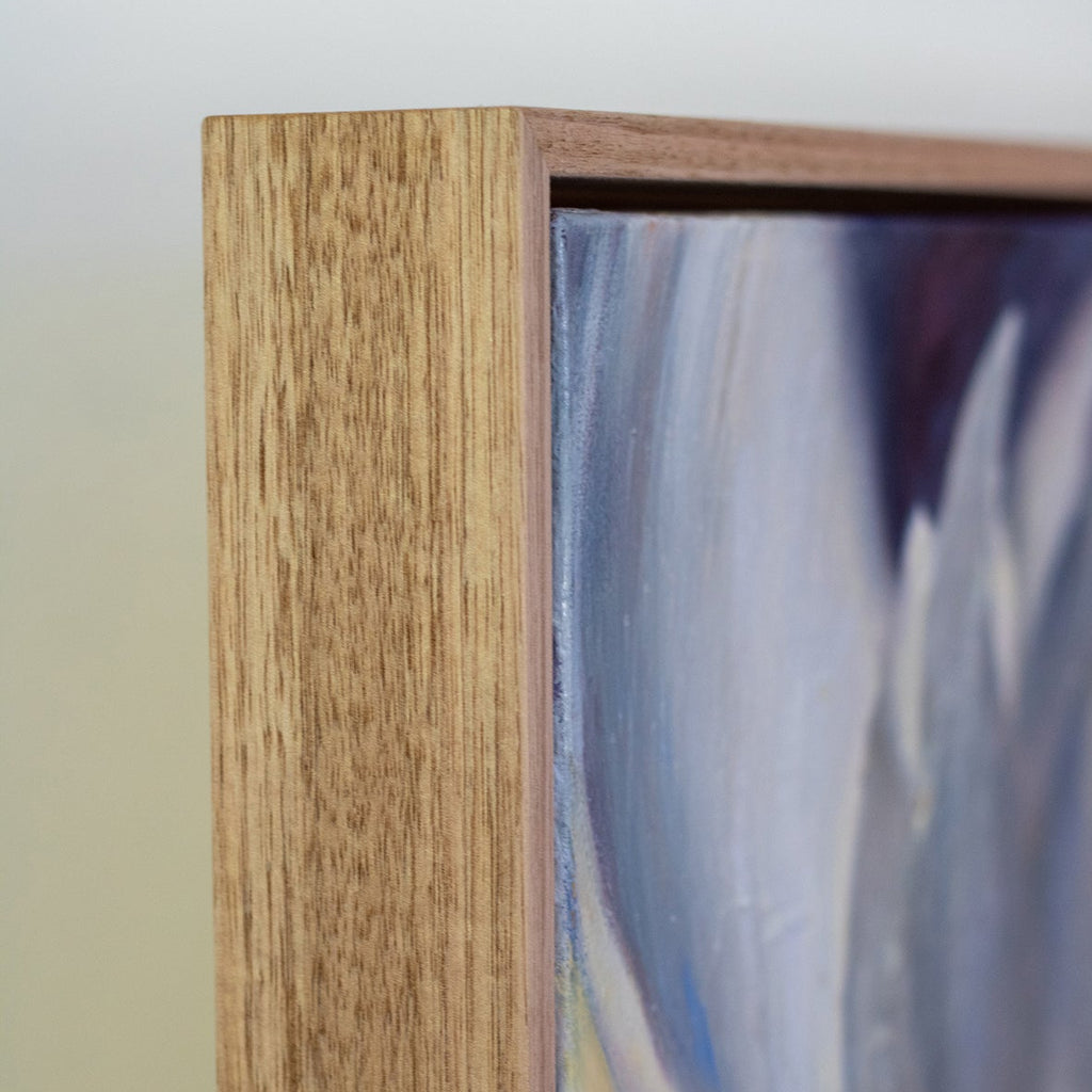 Detail of frame and original abstract floral painting by Eva Cassini