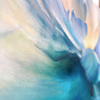 Detail of original abstract floral painting by Eva Cassini with blue and green colors