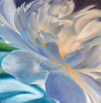 Abstract floral painting by Eva Cassini in blue, purple, and yellow hues.