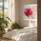 Heart Takes Flight fine art print by Eva Cassini Art, framed on natural light filled bedroom wall